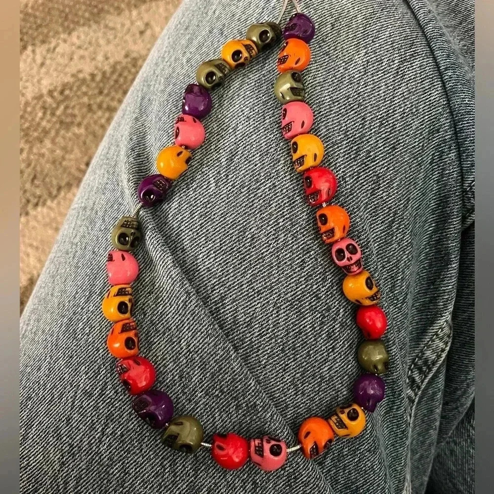 Colorful skull bead necklace handmade